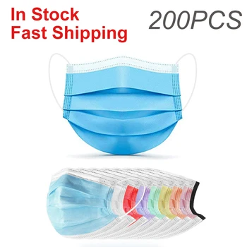 

200 Pcs Pink Blue Black Disposable Protective Masks Non-woven 3-layer Face Mask Dustproof Filter Mask Breathable Mouth Caps