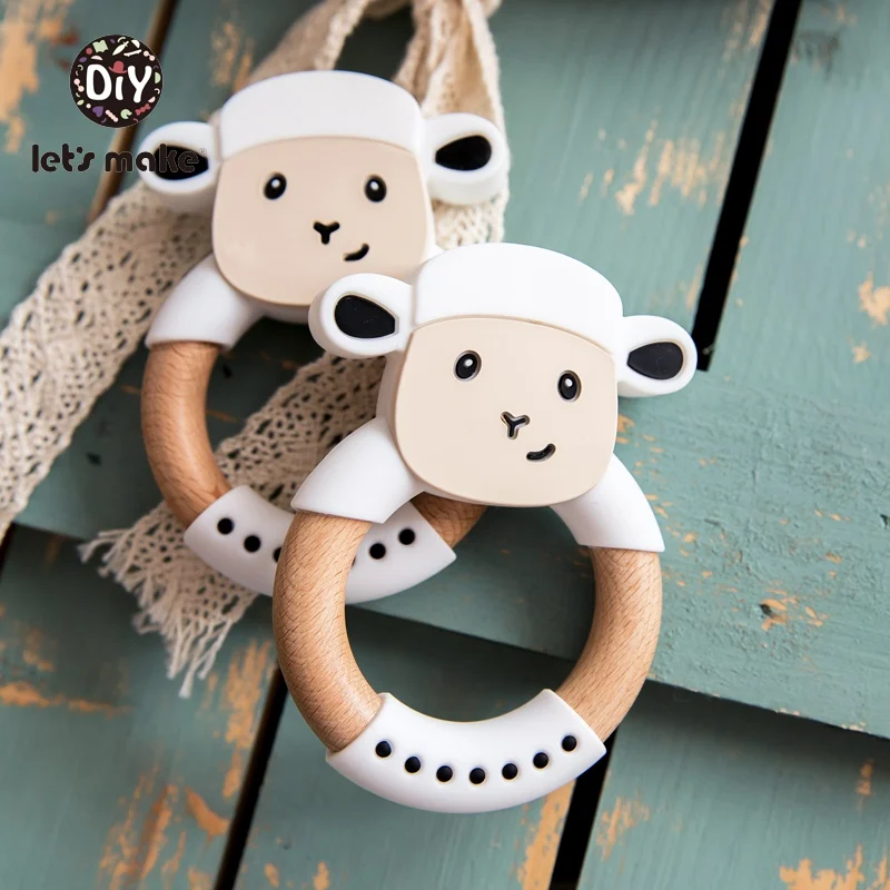 

Let's Make Silicone Teether Silicone Rodent Baby Teething Toys Sheep Beech 1PC Animal Cartoon Food Grade PVC Free Wooden Ring