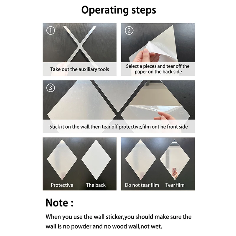 3D Mirror Wall Sticker DIY Diamonds Triangles Acrylic Wall Stickers Living Room Home Decoration adesivo de parede