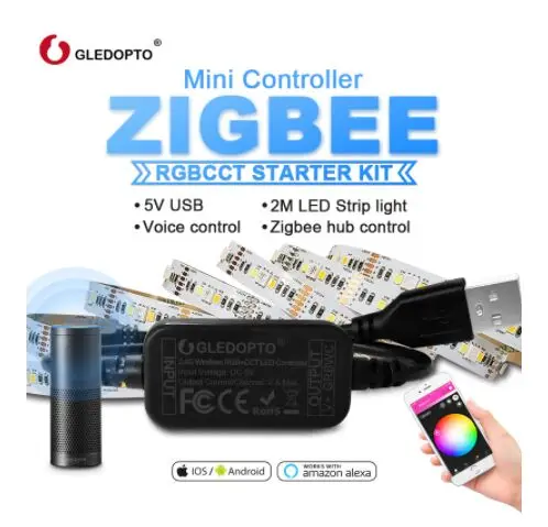 ZigBee DC5V мини светодиодный RGBCCT контроллер смарт ТВ Полоса светильник 5 в Usb контроллер от Alexa Echo plus Голосовое управление zigbee