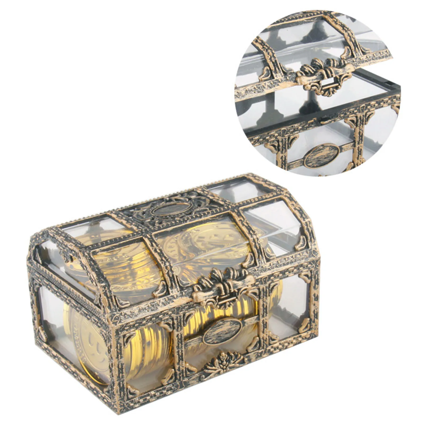 Ретро Пластик прозрачный пиратский Treasure Box кристальных камней шкатулка для