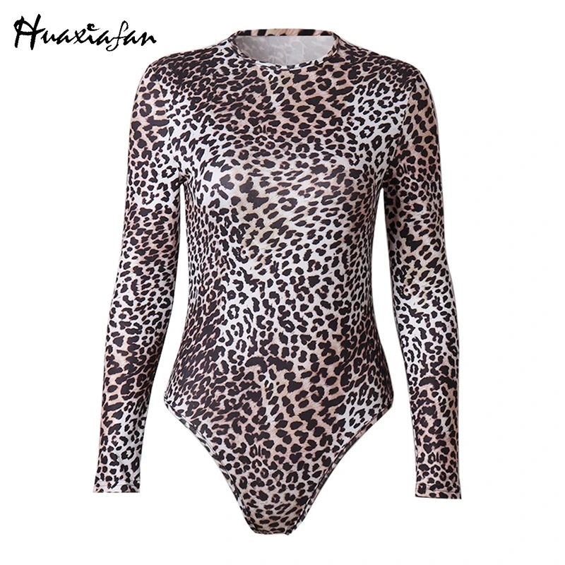leopard Huaxiafan леопардовой расцветки с мультяшными принтами боди Женский комбинезон в винтажном стиле, длинные рукава paysuits осень чарующие боди женские топы - Цвет: leopard