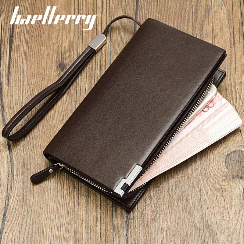 Brown Мужские кошельки baellerry, классический длинный стильный держатель для карт, мужской кошелек, качественная молния, большая вместительность, большой бренд, Роскошный кошелек для мужчин - Цвет: Brown