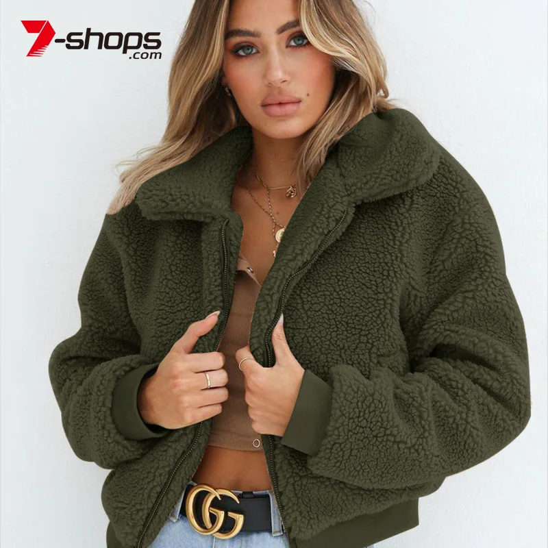 Армейский зеленый Ccibuy11 Женская куртка пальто из искусственного меха женская зимняя элегантная Свободная верхняя одежда на молнии плюшевое пальто куртка Верхняя одежда женская одежда - Цвет: Армейский зеленый