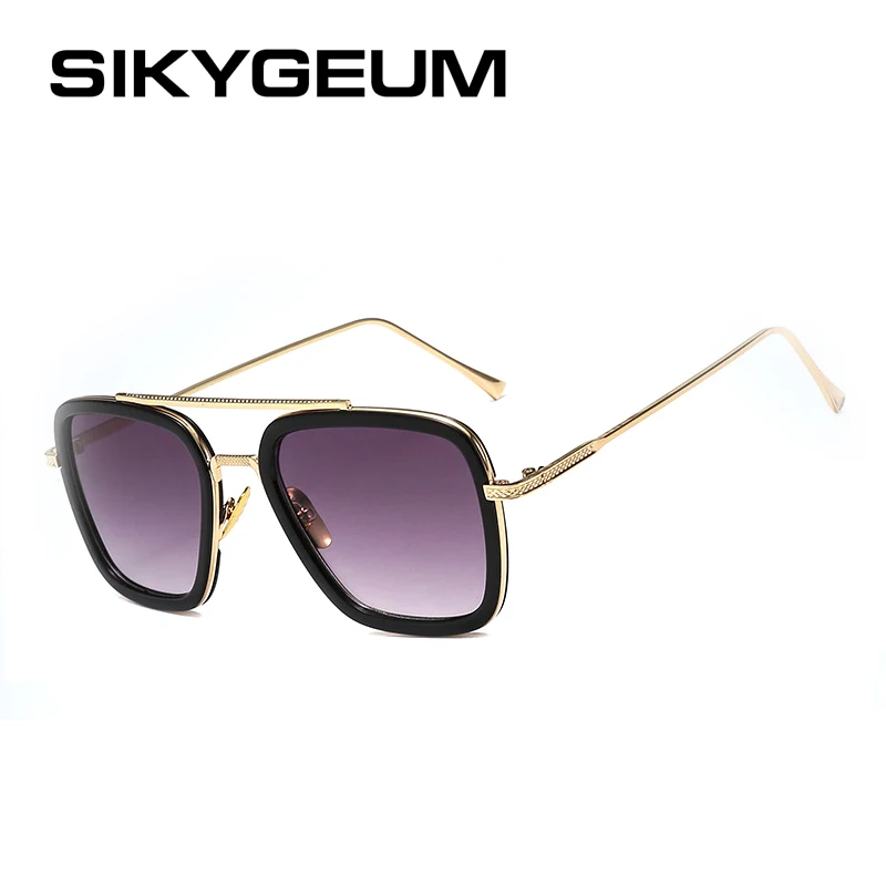 Sikygum, Tony Stark, Железный человек, солнцезащитные очки, мужские, металлическая оправа, солнцезащитные очки, мужские, унисекс, солнцезащитные очки, женские, UV400, солнцезащитные очки, gafas de sol - Цвет линз: C2Gold-Gradient Gray