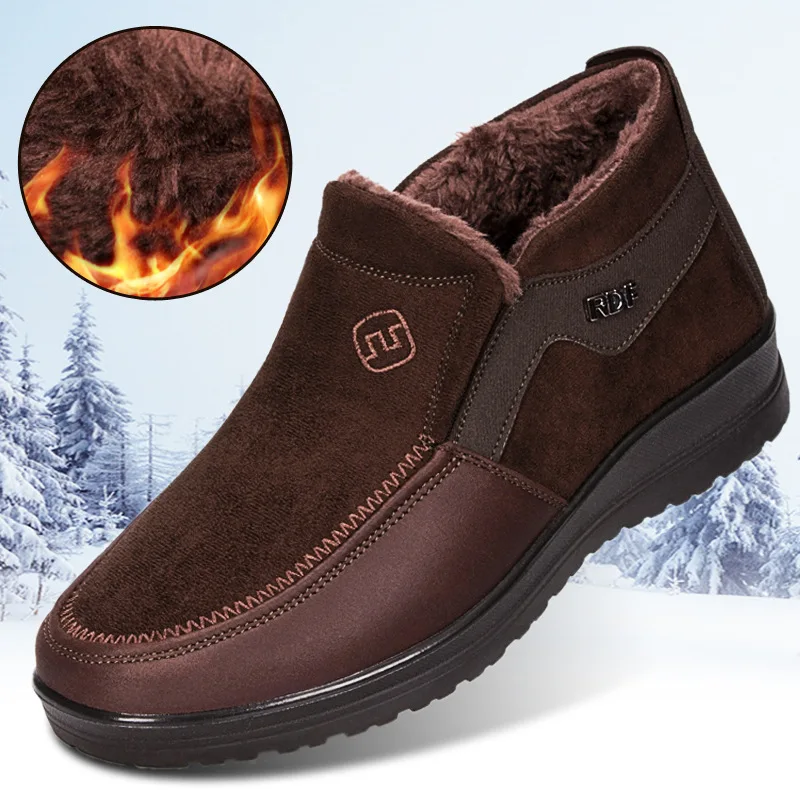 Для мужчин ботинки большого размера зимняя обувь теплая меховая обувь для Мужские ботинки для снежной погоды; Мужские зимние сапоги модная женская обувь с отделкой из Для мужчин s; сезон зима - Цвет: Brown