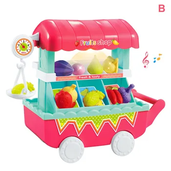 

1 Set Children Kids Toy Role Play Vegetables Fruit Shop Cart Pretend Mini Gift with Light Music Hot Sales