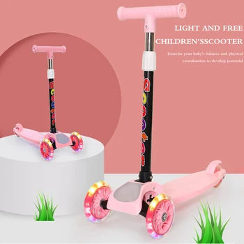 

Kids Folding Scooter Children 3-Wheel Kick Scooter With Adjustable Height Flashing Wheel For Toddler Girls Boy Outdoor Bike