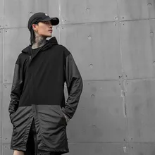 Мужская Новая осенняя и зимняя свободная Лоскутная с капюшоном Длинная куртка Кардиган уличная ветрозащитная Верхняя одежда куртка#3