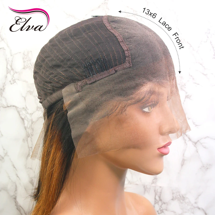 Elva эффектом деграде (переход от темного к блондинка короткие Боб 13x6 Синтетические волосы на кружеве человеческих волос парики с Волосы remy