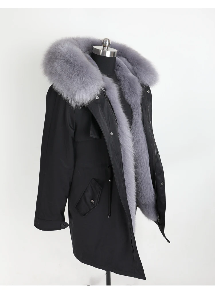 Maomaokong/Новинка года; женская зимняя длинная куртка; теплая Модная куртка с воротником из лисьего меха с кроличьим мехом; теплая парка; пальто