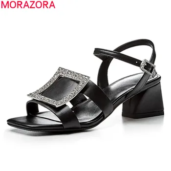 

MORAZORA 2020 New Brand summer women sandals genuine leather fashion women pumps thick heels square toe party shoes