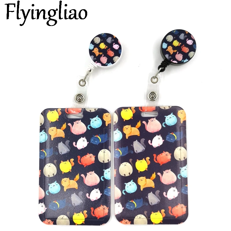 Cartoon Colorful Cats Cute Credit Card Cover Lanyard Bags Retractable Badge Reel Student Nurse Exhibition Enfermera Name Clips cartoon cats cute credit card cover lanyard bags retractable badge reel student nurse exhibition clips card id card holder chest