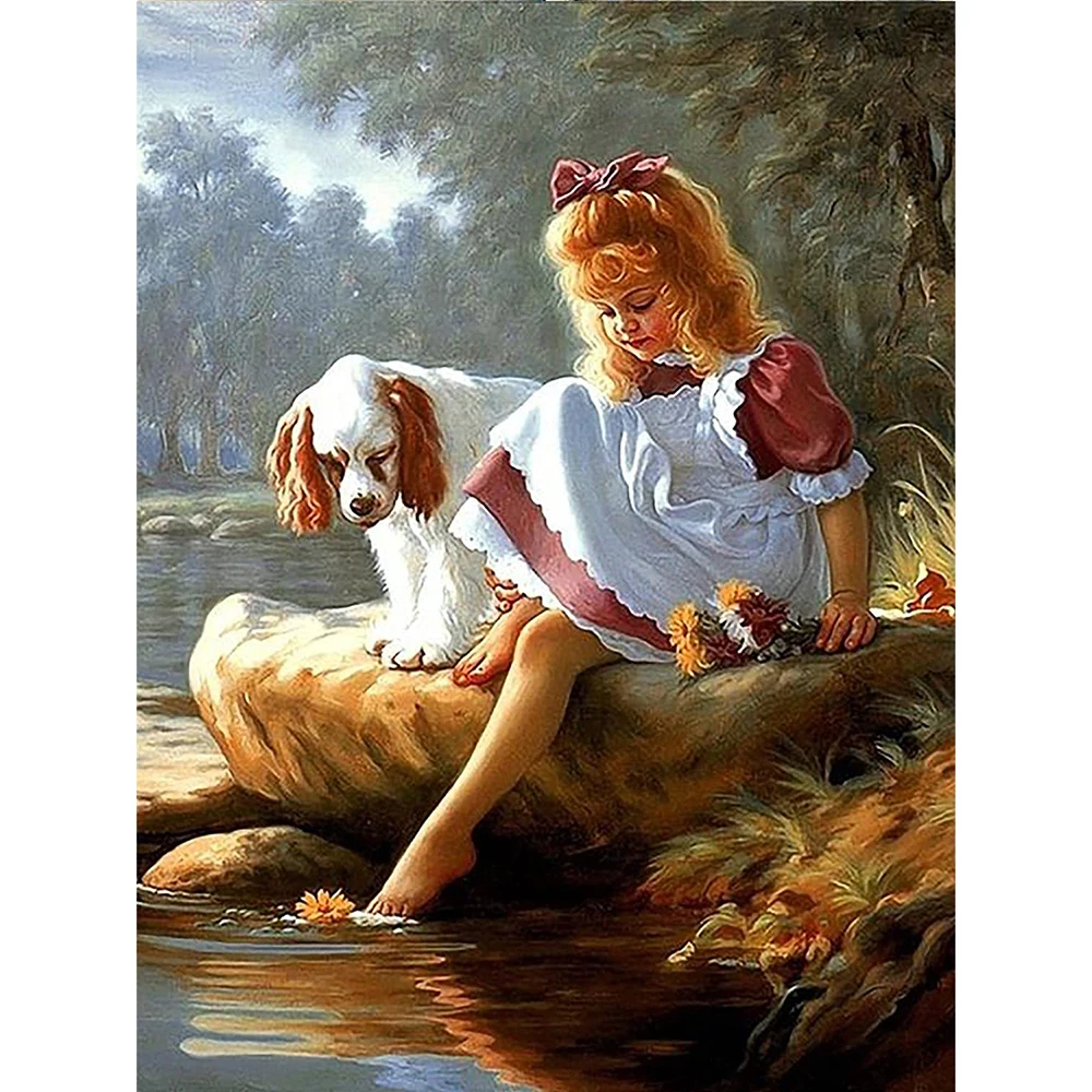 

Animal Dog Girl Angel Printed Fabric 14CT Cross-Stitch Embroidery Kit Handicraft Hobby Craft Knitting Home Decor Sales Different