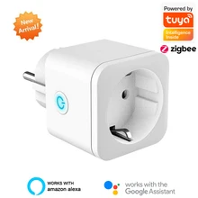 Zigbee tomada inteligente tuya ue plugue 16a 3500w monitor de energia funciona com alexa google casa inteligente mini automaiton