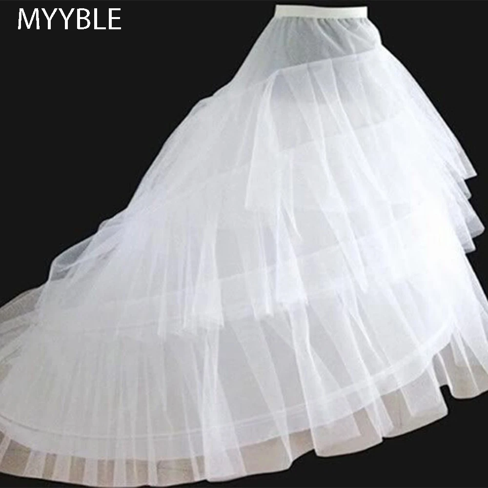 Free shipping High Quality White Petticoat Train Crinoline Underskirt 3-Layers 2 Hoops For Wedding Dresses Bridal Gowns