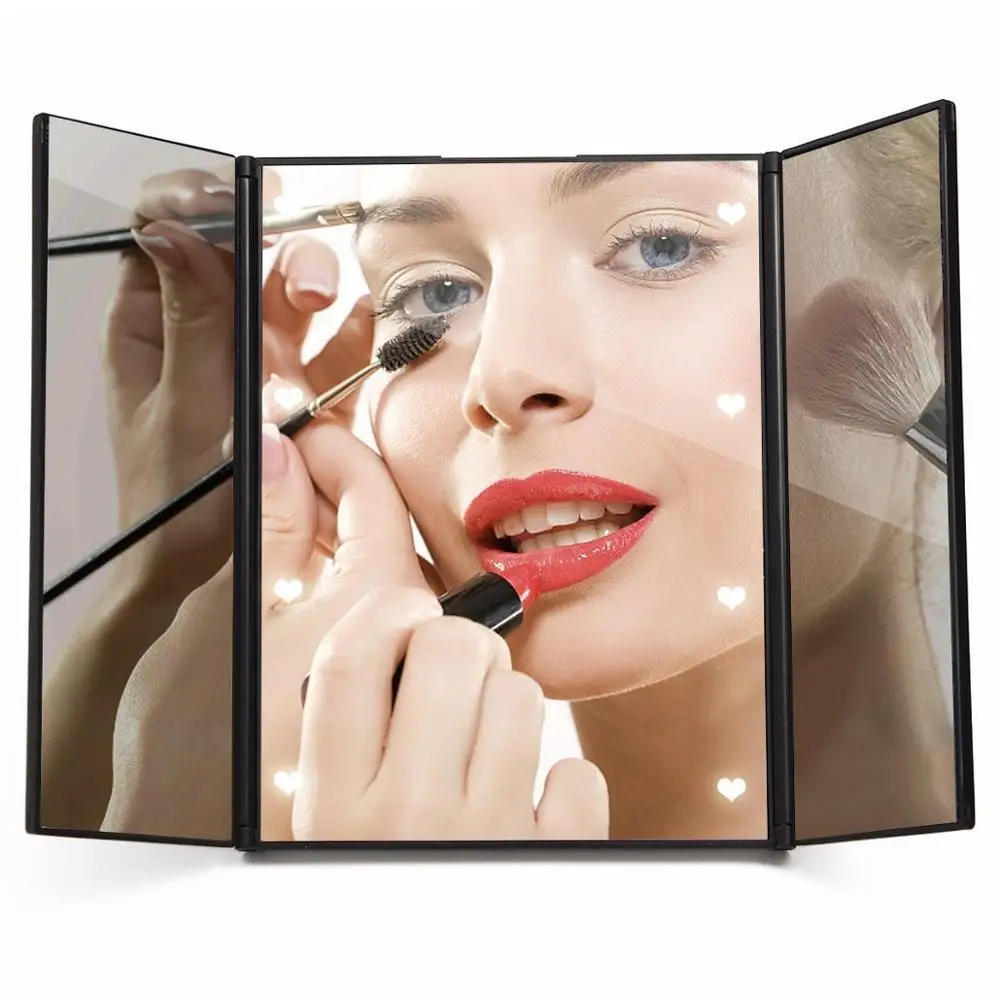 

Desktop Three-sided Folding LED Light Makeup Mirror 8PCS LED Dressing Light Make Up Mirror Portable Table Mirrors Gift To Girls