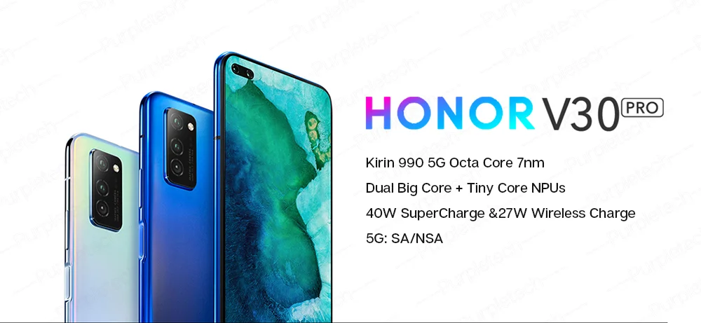 Ориальный Смаон HonorV30 Pro 5G 6,57 дюйма, четыре я ГБ, 256 ГБ, 40 Вт, нагнетатель, Android 10, отпечаток пальца