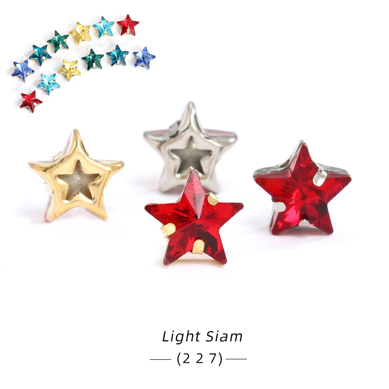 Pipatian Star Crystals Sewing on Rhinestone Beads for Needlework Metal Base Strass Colorful Fabric Decoration Star for Sewing 