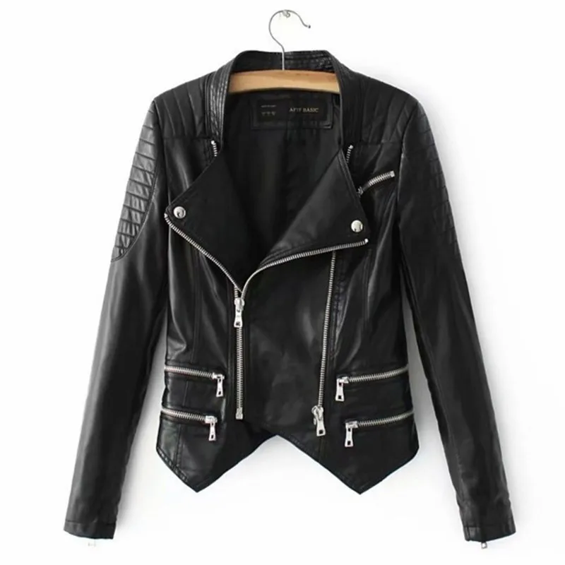

2018 Fashion Women Motorcycle Faux PU Leather Jackets Ladies Long Sleeve Autumn Winter Biker Street Wear Black Purple Color Coat
