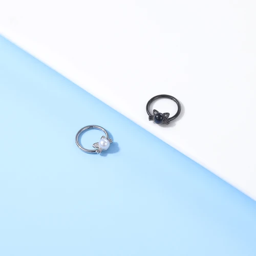 ZS 16G 나비 코 링 진주 고양이 Septum 반지 꿀벌 박쥐 Septum 피어싱 블루 나비 헬릭스 귀걸이 스테인레스 스틸 코 링 3