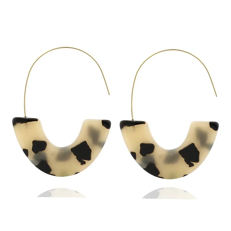 Fashion Leopard Print Multi-Color Acrylic Acetic Acid Drop Earrings for Women Girl Personality Simple Geometric Pendant Earrings - Metal Color: Beige