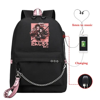 

Kimetsu No Yaiba Women Bookbag With Usb Cable Line Bags Female School Backpacks Teeanger Girls New Fashion Usb Charging Backpack