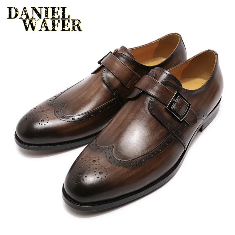 

LUXURY MEN LOAFERS SHOES COFFEE BUCKLE STRAP POINTED TOE OFFICE WEDDING SHOES LOAFERS MEN FORMAL LEATHER DRESS CASUAL SHOES MEN