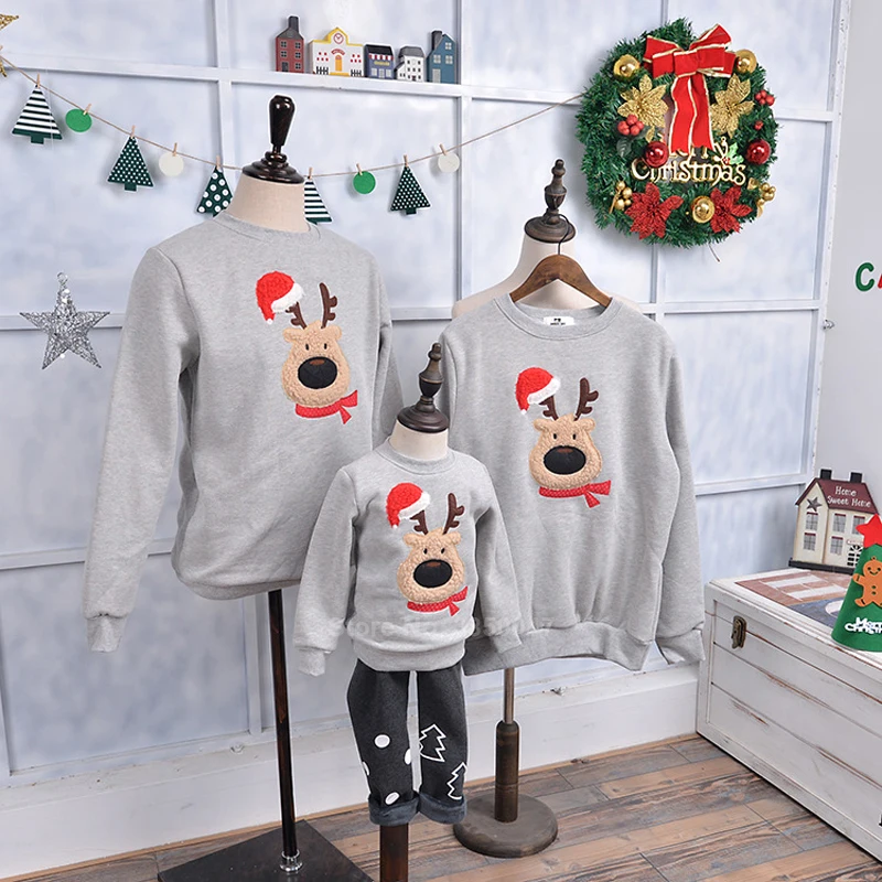 Рождественские пижамы для всей семьи, для мамы и дочки, на год, на Рождество, теплые флисовые свитера с капюшоном, мужские и женские свитшоты с Санта Клаусом - Цвет: One sweater2