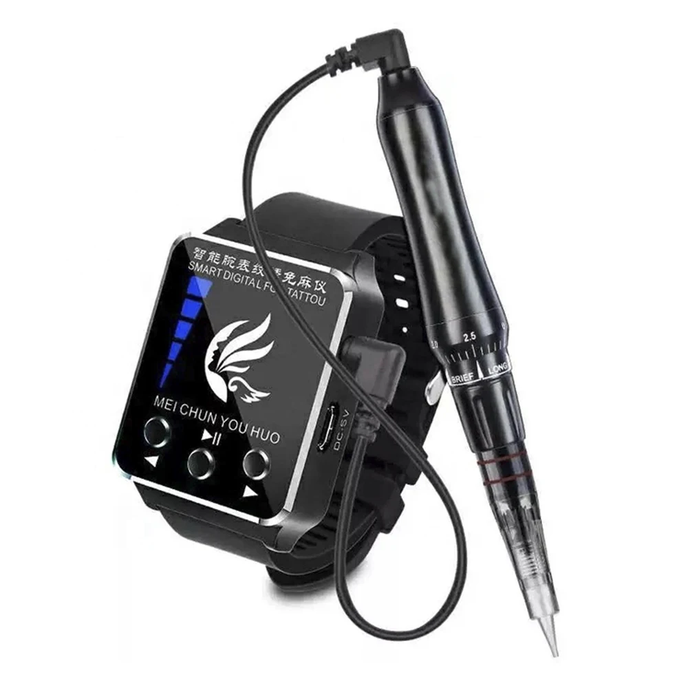 

2019 smart watch tattoo machine protable permanent makeup tattoo handle tool gun eyebrow lip eyeliner micro 0.18mm 1RL needle