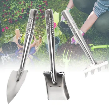 

3pcs Outdoor Spade Hand Shovels Rake Stainless Steel Non Slip Grip Multifunctional Digging Weeding Durable Garden Tool Set