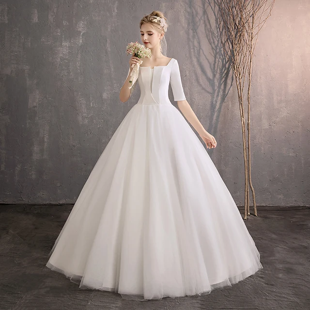 JKM052 Satin Wedding Dress Elegant White Bride Wedding Veil Simple Trailing Fairy Mori Style Dream Women's Banquet Party Dress 4