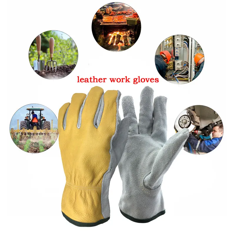 2022 New Arrival High Quality Working Leather Gloves Cowhide Safety Protective Electric Welding Gloves Man or Woman tmzhistar new men work gloves welding working gloves cowhide leather safety protective garden moto wear resisting gloves