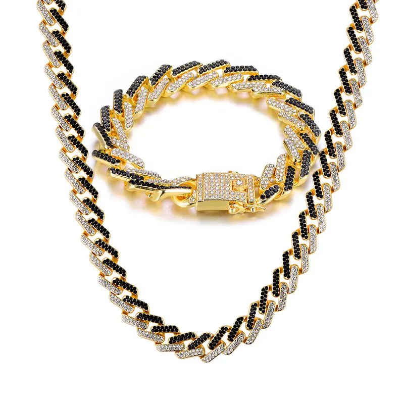Хип-хоп, 1 комплект, 13 мм, Bling Iced Out, циркон, кубинский, полный, проложить горный хрусталь, мужской браслет, ожерелье Золотое серебро для Мужчин, Ювелирные изделия
