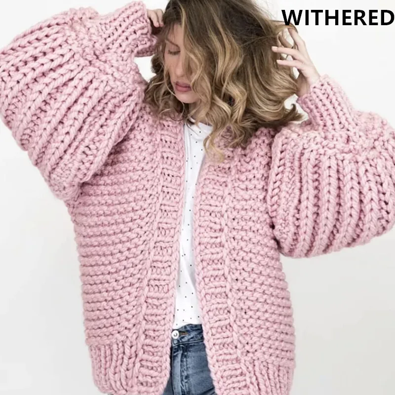 

Withered fashion blogger winter sweaters thick cardigan women vintage oversize loose hand knitted jacket women coat cardigan top