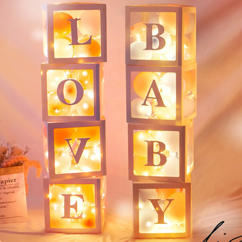 

4Pcs Baby Love Transparent Box Storage Balloon Baby Shower Birthday Party Decorations Kids Baby Shower Boy Girl Gifts