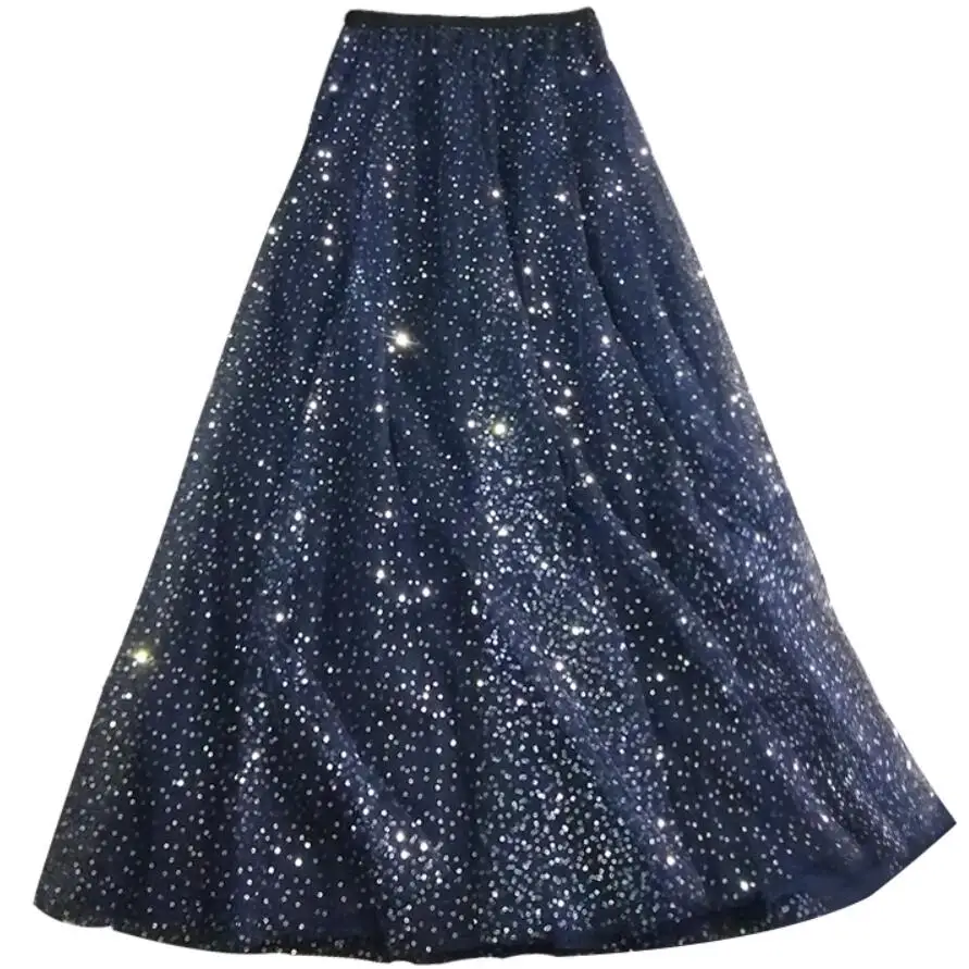 Весна лето винтажная расшитая блестками сетчатая юбка женская плиссированная юбка с высокой талией размера плюс 4XL