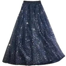 Весна лето винтажная расшитая блестками сетчатая юбка женская плиссированная юбка с высокой талией размера плюс 4XL