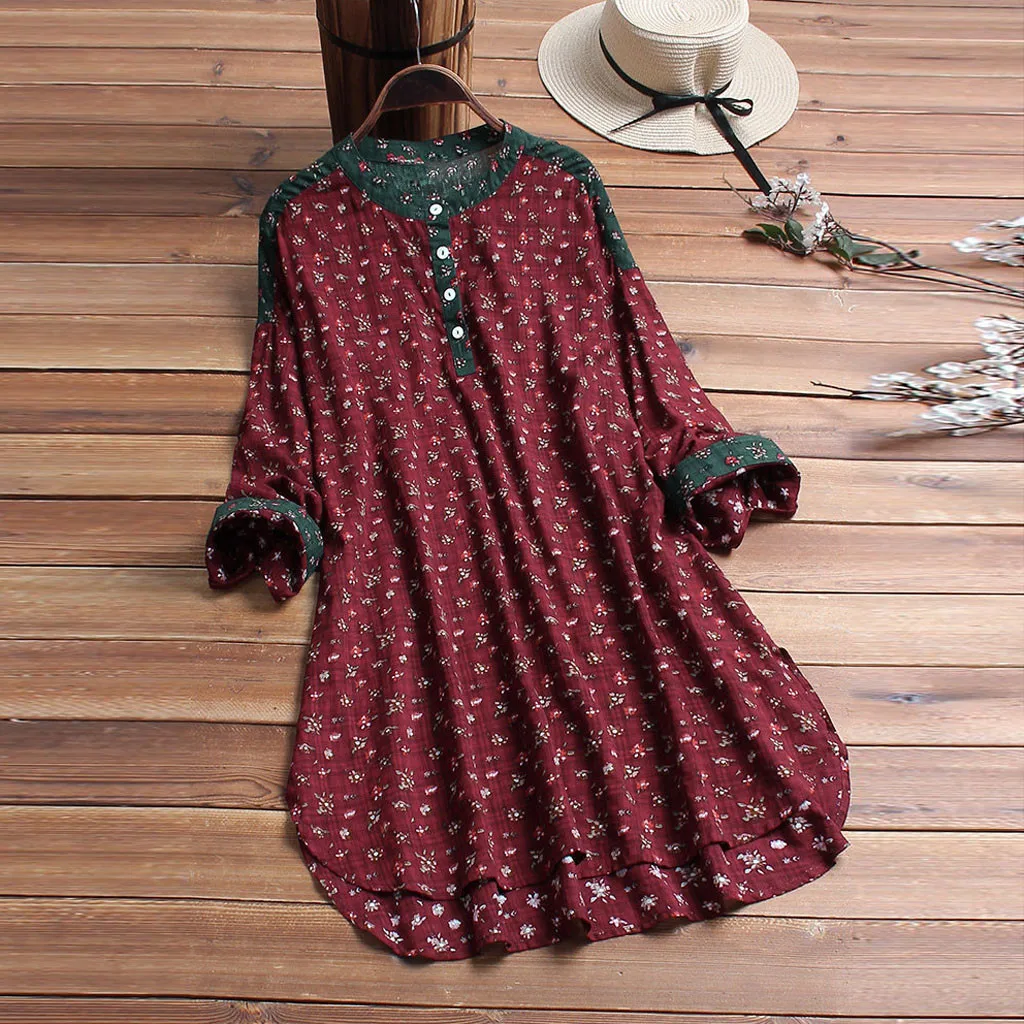 

Plus Size Long Sleeve Long Blouses Woman 2019 Vintage Print Womens Tops And Blouses Tunic Ladies Tops Fashion Women Clothing
