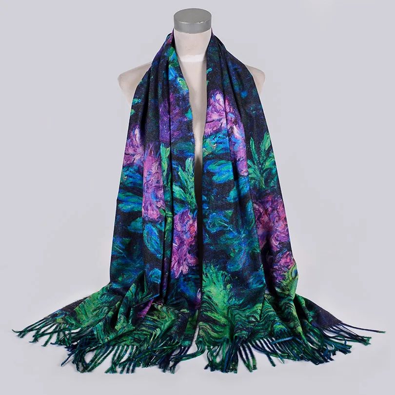 [BYSIFA] темно-синие золотые длинные шарфы с принтом для женщин, зимние модные роскошные кашемировые пашмины шарфы для женщин, Осенний шейный платок