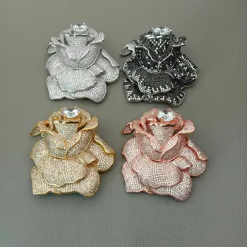 

4 colors golden plated Cubic Zirconia micro pave flower brooch /connector charms