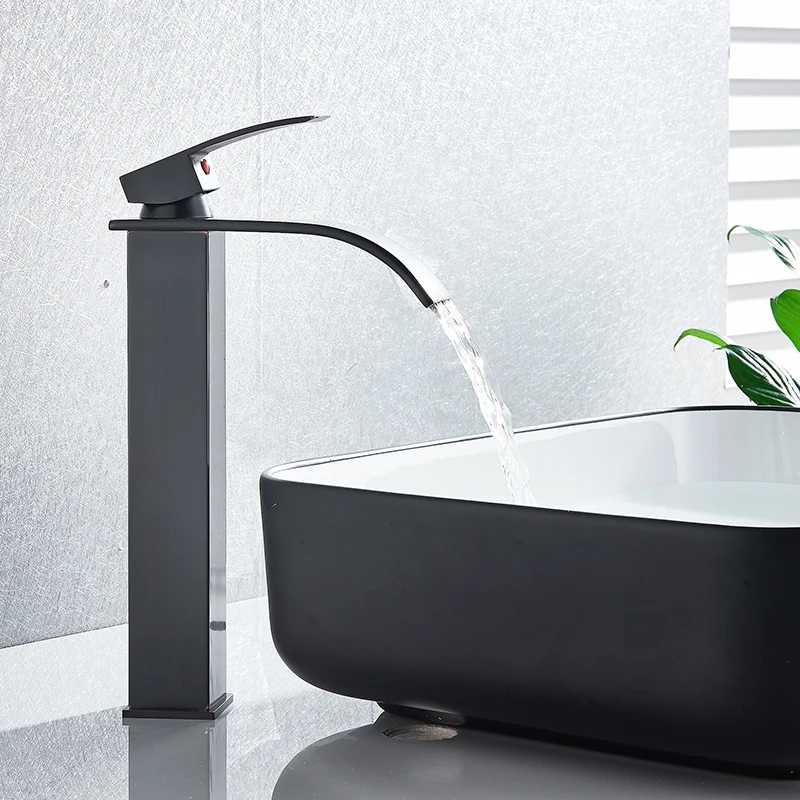 Хром Водопад смеситель Черный Ванная Комната Смесители для раковины кран на бортике Широкий носик горячей холодной воды смеситель кран