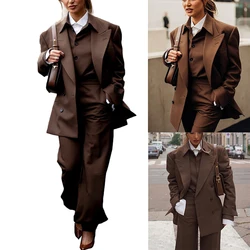 2 Pedaço de Negócios Slim Fit Desgaste do Trabalho das mulheres Apontou das Mulheres Do Partido Do Smoking de Lapela Calças Set спортивный костюм женск