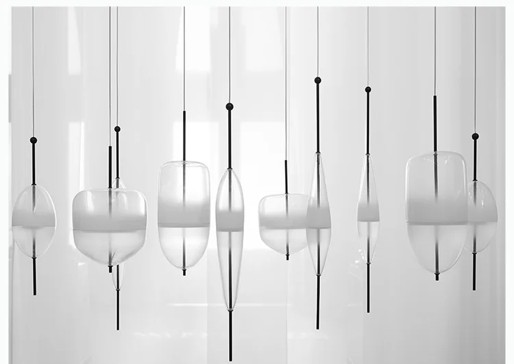 Nordic современный teardrop-образный синий стеклянный подвесной светодиодный LED art deco простой белый подвесной светильник для гостиной Ресторан