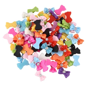 

1 Bag (100pcs)3D Mix Resin Rhinestone Glitter Bowknot Slice Nail Art Tips/Decals/Stickers DIY Decorations