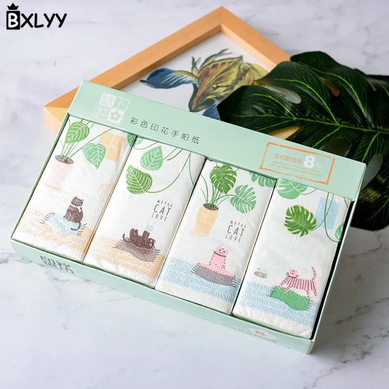 BXLYY 2 шт. мультфильм растение кошка одноразовые бумажные полотенца трехслойный платок с принтом бумажные вечерние украшения подарок Рождество. 85z
