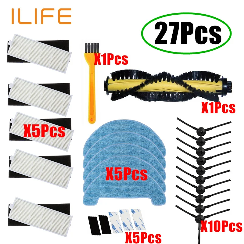 1 * основная щетка + 5 * фильтр + 5 * губка + 10 * боковая щетка + 5 * Швабра Ткань + 5 * Липучка для ILIFE A4 части робота-пылесоса Chuwi ILIFE a4 T4