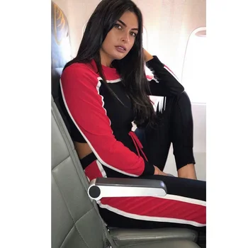 

Autumn Winter Women Fashion Sportswear Set Casual All-match Color Stitching Training Fitness Sportswear Set Top Pants