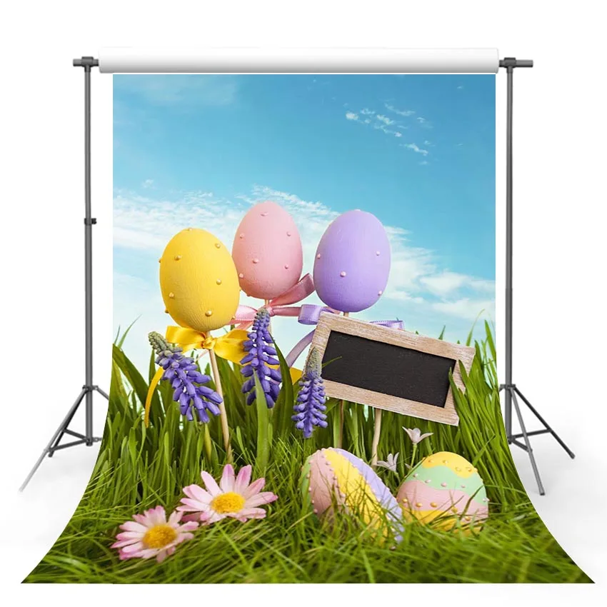 

Mehofond Photography Background Spring Easter Eggs Blue Sky Green Grassland Baby Portrait Photographic Backdrop Studio Photocall