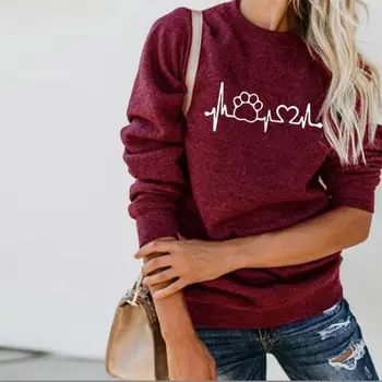 

Hoodies For Women Crew Neck Dog Paw Animal Print Hoodies Sweatshirts Tops Femmes Funny Print Casual Thick Autumn And For Women
